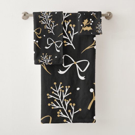 Elegant Black Mistletoe & Ribbon-kerstpatroon Bad Handdoek (Insitu)