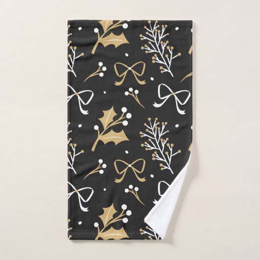 Elegant Black Mistletoe & Ribbon-kerstpatroon Bad Handdoek (Handdoek)