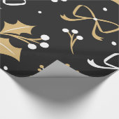 Elegant Black Mistletoe & Ribbon-kerstpatroon Cadeaupapier (Hoek)