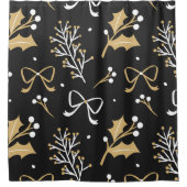Elegant Black Mistletoe & Ribbon-kerstpatroon Douchegordijn (Voorkant)