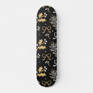Elegant Black Mistletoe & Ribbon-kerstpatroon Persoonlijk Skateboard