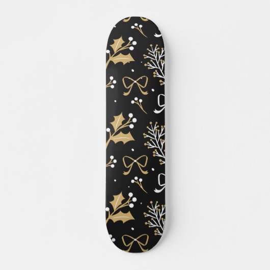 Elegant Black Mistletoe & Ribbon-kerstpatroon Persoonlijk Skateboard (Voorkant)