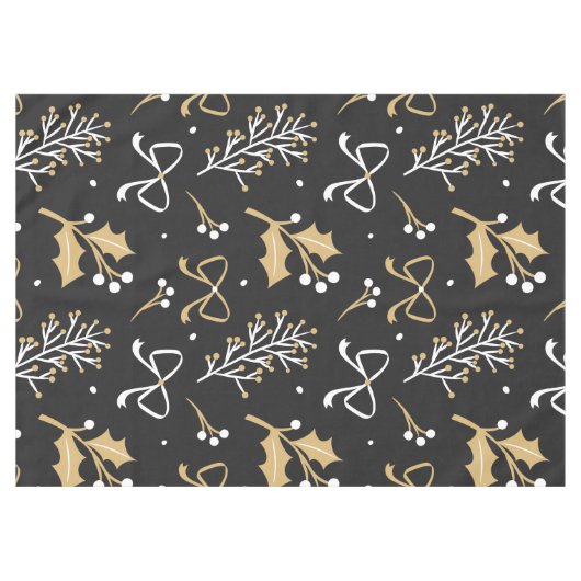 Elegant Black Mistletoe & Ribbon-kerstpatroon Tafelkleed (Voorkant (Horizontaal))