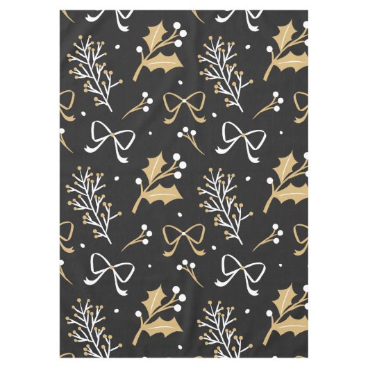 Elegant Black Mistletoe & Ribbon-kerstpatroon Tafelkleed (Voorkant)