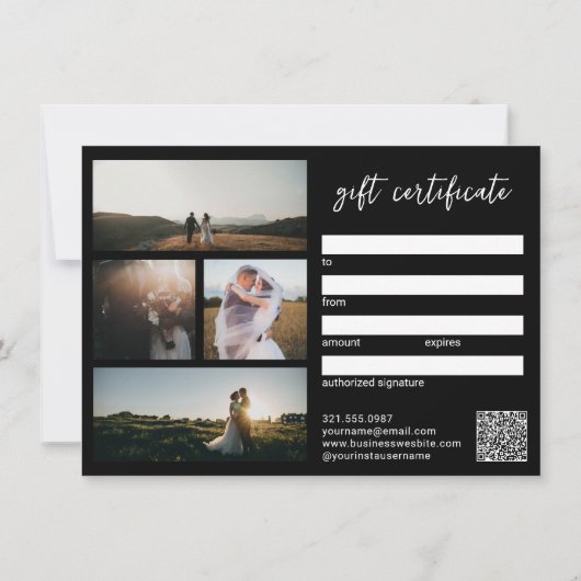 Elegant Black Modern Photography Gift Certificate (Achterkant)