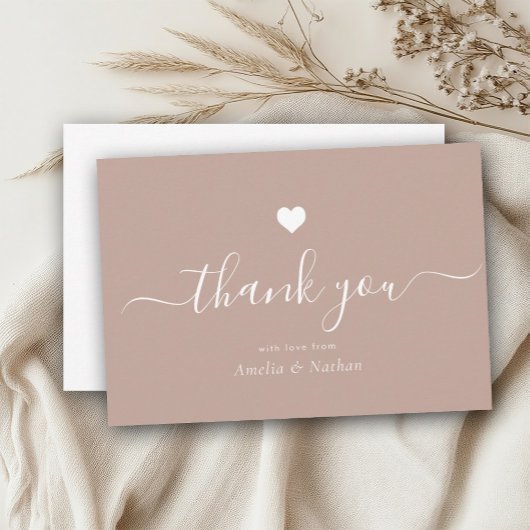 Elegant Black Modern Script Dark Rich Blush Heart Bedankkaart