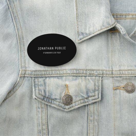 Elegant Black Modern Simple Design Sjabloon Oval Naamplaatje (In situ)