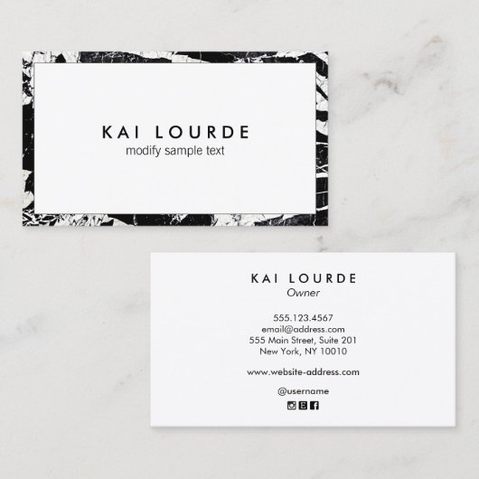 Elegant Black Modern White Marble Professional Visitekaartje (Voorkant / Achterkant)