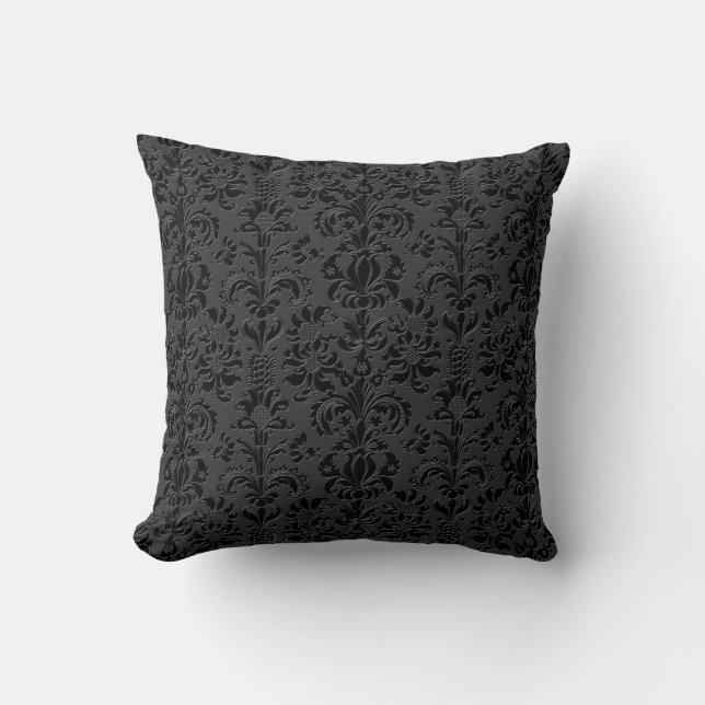 Elegant Black Monochromatische Satin Kijk Damasjes Kussen (Voorkant)