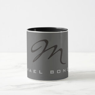 Elegant Black Monogram Grey Mok