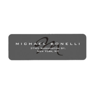 Elegant Black Monogram Grey Return Address Label