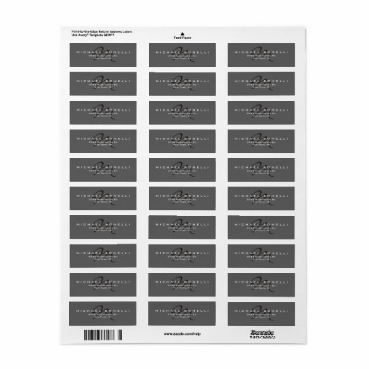 Elegant Black Monogram Grey Return Address Label (Full Sheet)