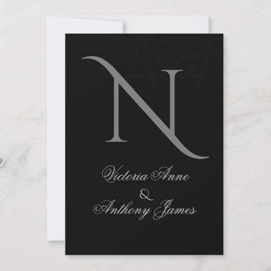Elegant Black Monogram Initiaal Wedding Kaart (Voorkant)