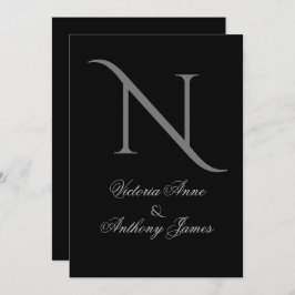 Elegant Black Monogram Initiaal Wedding Kaart