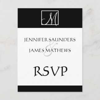 Elegant Black Monogram Initiaal Wedding RSVP-kaart RSVP Kaartje