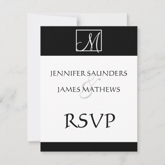 Elegant Black Monogram Initiaal Wedding RSVP-kaart RSVP Kaartje (Voorkant)