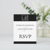 Elegant Black Monogram Initiaal Wedding RSVP-kaart RSVP Kaartje (Staand voorkant)