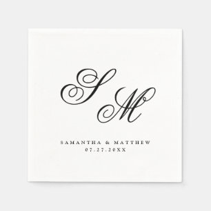 Elegant Black Monogram Initialen Formele bruiloft Servet