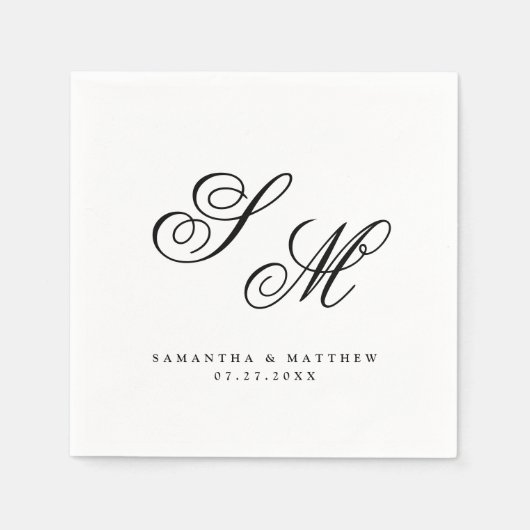 Elegant Black Monogram Initialen Formele bruiloft Servet (Voorkant)
