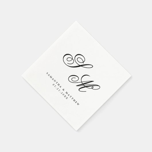 Elegant Black Monogram Initialen Formele bruiloft Servet (Hoek)
