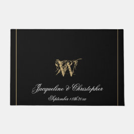 Elegant Black Monogram Names Pas getrouwd Wedding Deurmat