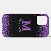 Elegant Black Monogram Paars Glitter Case-Mate iPhone Case (Achterkant (horizontaal))