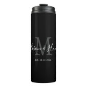 Elegant Black Monogram Pas getrouwd Wedding Thermosbeker (Voorkant)