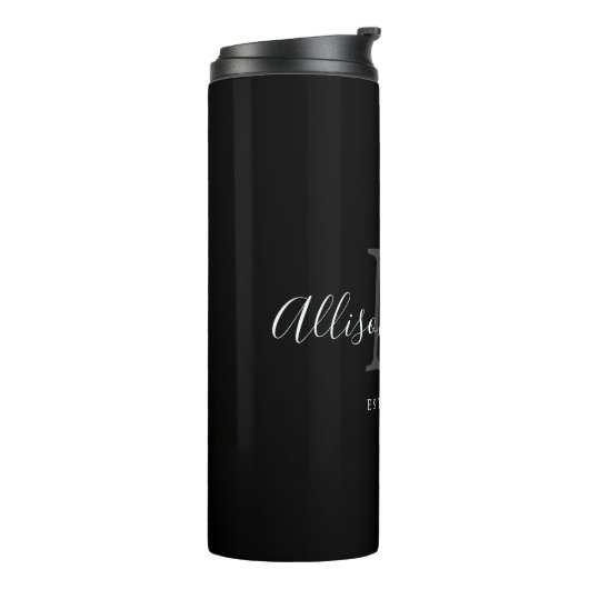 Elegant Black Monogram Pas getrouwd Wedding Thermosbeker (Gedraaid links)