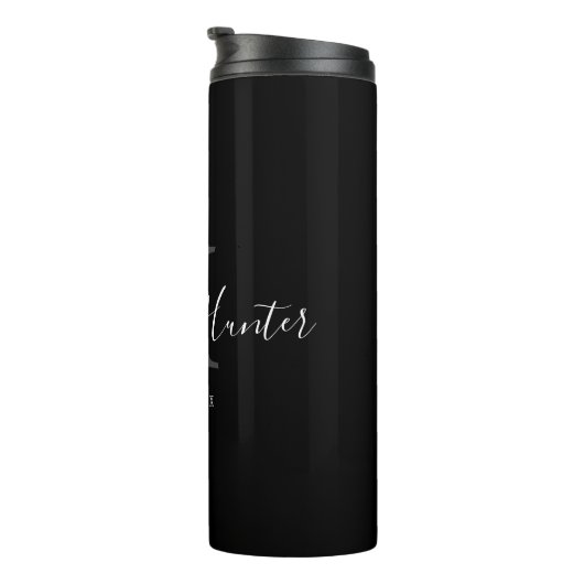 Elegant Black Monogram Pas getrouwd Wedding Thermosbeker (Geroteerd rechts)
