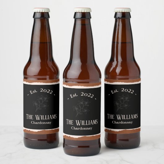 Elegant Black Monogram Weddenschap Bier Etiket (Flessen)