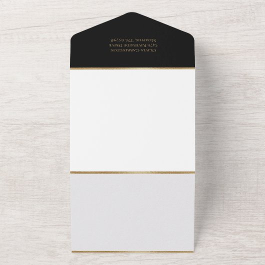 Elegant Black Monogram Wedding All In One Uitnodiging (Buitenkant)