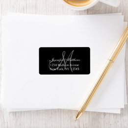 Elegant Black Monogram Wedding RSVP Return Address Etiket