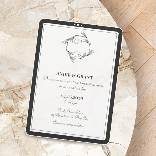 Elegant Black Monogram Wedding Uitnodiging