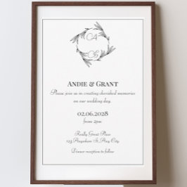 Elegant Black Monogram Wedding Uitnodiging