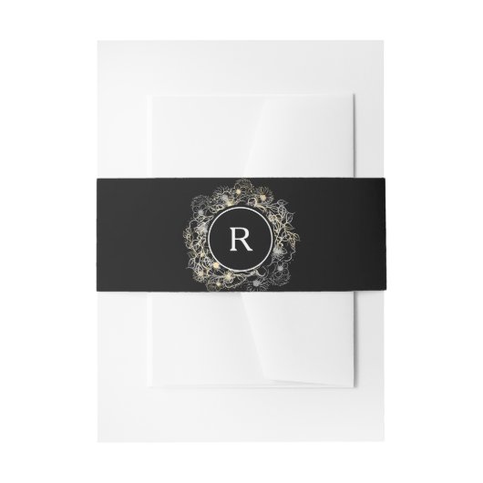 Elegant Black Monogram Wedding Uitnodigingen Wikkel (Voorkant Voorbeeld)
