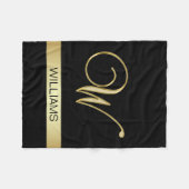 Elegant Black Monogramed Initialen "W" met naam Fleece Deken (Voorkant (Horizontaal))
