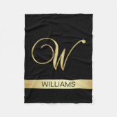 Elegant Black Monogramed Initialen "W" met naam Fleece Deken (Voorkant)