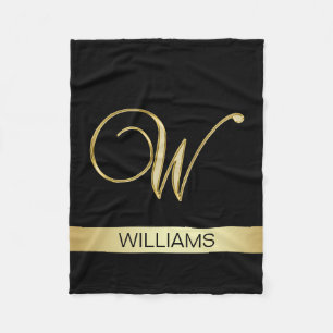 Elegant Black Monogramed Initialen "W" met naam Fleece Deken