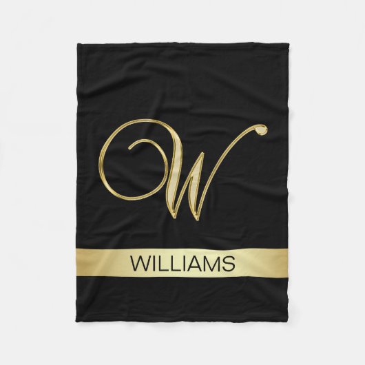 Elegant Black Monogramed Initialen "W" met naam Fleece Deken (Voorkant)