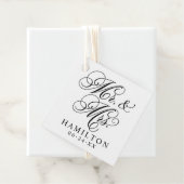 Elegant Black Mr en Mrs Script Custom Monogram Bedankjes Labels (In situ)