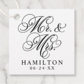 Elegant Black Mr en Mrs Script Custom Monogram Bedankjes Labels (Voorkant)