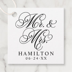 Elegant Black Mr en Mrs Script Custom Monogram Bedankjes Labels