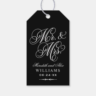 Elegant Black Mr en Mrs Script Custom Monogram Cadeaulabel