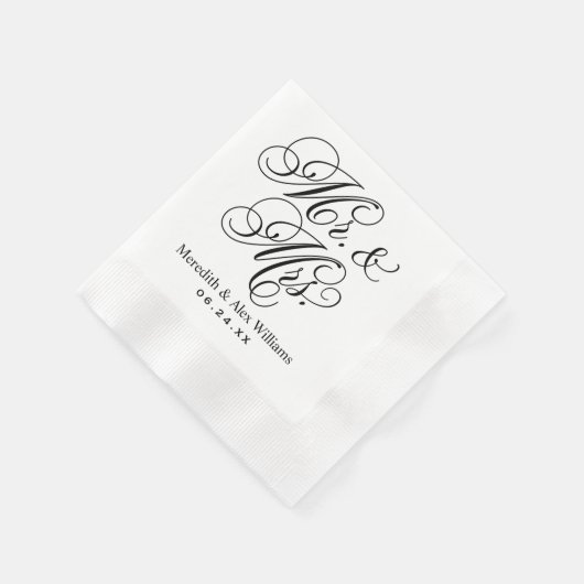 Elegant Black Mr en Mrs Script Custom Monogram Servetten (Hoek)
