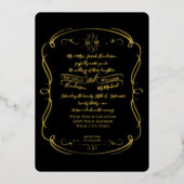 Elegant Black n Gold Foil  Scrolls Weddenschap Folie Uitnodiging (Voorkant)