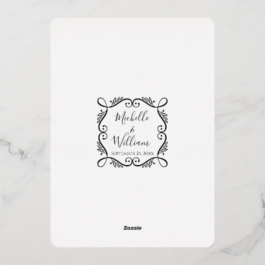 Elegant Black n Gold Foil  Scrolls Weddenschap Folie Uitnodiging (Achterkant)