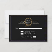 Elegant Black n Gold Wreatscript kalligrafie RSVP Kaartje (Voorkant)