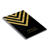 Elegant Black Name Faux Gold Chevron Pattern Notitieboek (Rechterzijde)