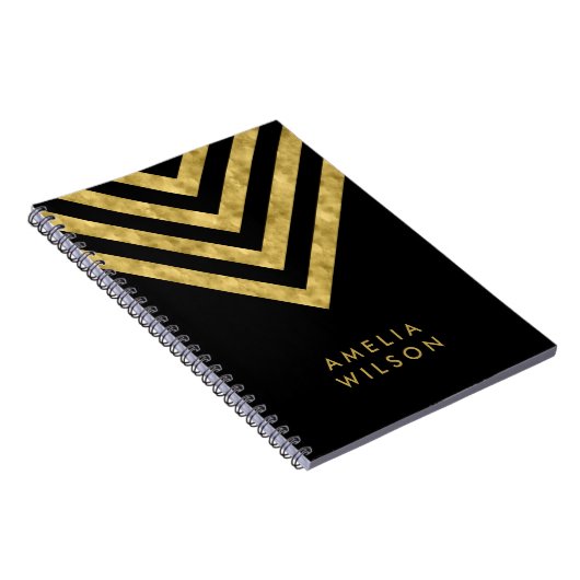Elegant Black Name Faux Gold Chevron Pattern Notitieboek (Rechterzijde)