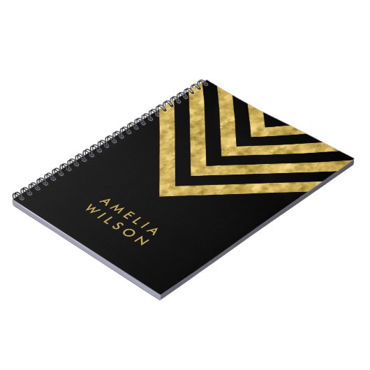 Elegant Black Name Faux Gold Chevron Pattern Notitieboek (Linkerzijde)